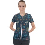 Whimsical Mushrooms pattern Short Sleeve Zip Up Jacket