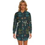 Whimsical Mushrooms pattern Womens Long Sleeve Shirt Dress