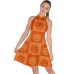 Seamless Halloween Pattern With Smiling Pumpkin 20240926 161520 0000 Sleeveless Halter Neck A-Line Dress