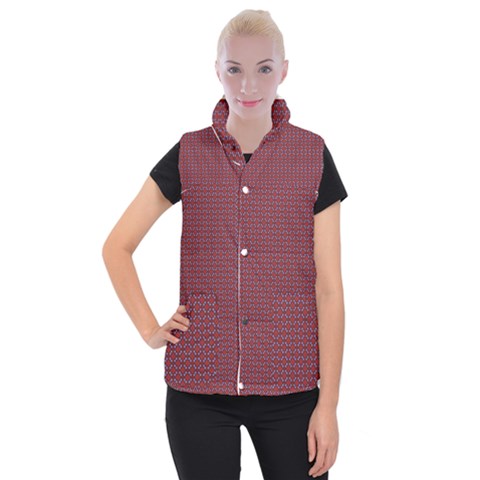 Brown Red Dot Pattern Women s Button Up Vest from ArtsNow.com