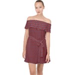 Brown Red Dot Pattern Off Shoulder Chiffon Dress