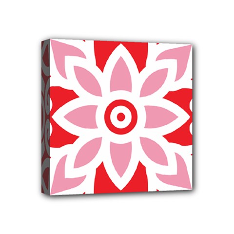 A Red And White Pattern With A Flower On It Mini Canvas 4  x 4  (Stretched) from ArtsNow.com