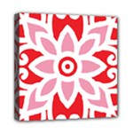 A Red And White Pattern With A Flower On It Mini Canvas 8  x 8  (Stretched)