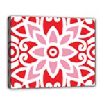 A Red And White Pattern With A Flower On It Canvas 14  x 11  (Stretched)