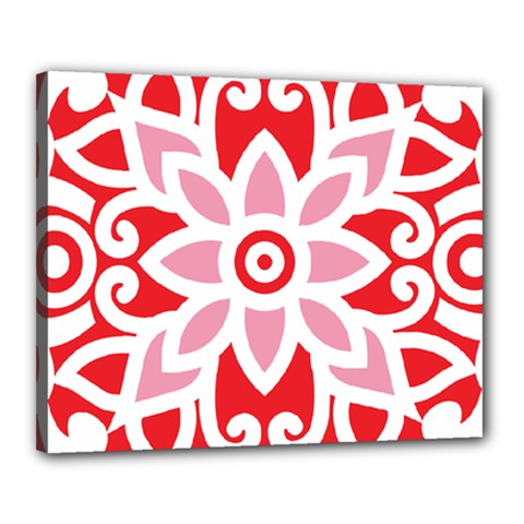 A Red And White Pattern With A Flower On It Canvas 20  x 16  (Stretched) from ArtsNow.com