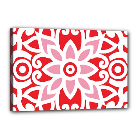 A Red And White Pattern With A Flower On It Canvas 18  x 12  (Stretched) from ArtsNow.com