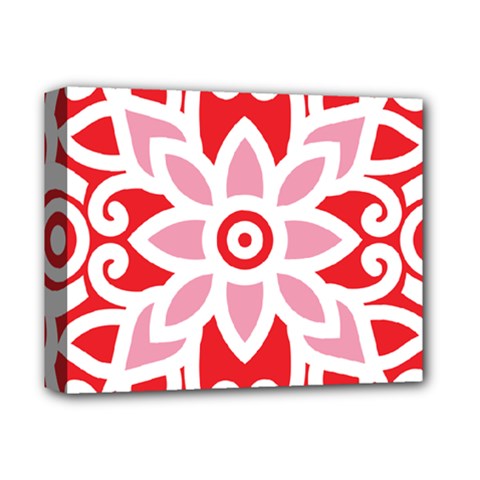 A Red And White Pattern With A Flower On It Deluxe Canvas 14  x 11  (Stretched) from ArtsNow.com