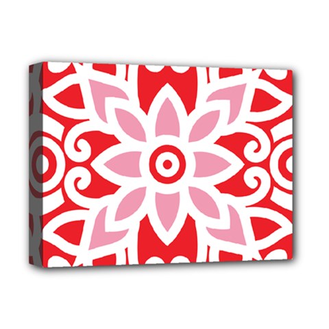 A Red And White Pattern With A Flower On It Deluxe Canvas 16  x 12  (Stretched)  from ArtsNow.com