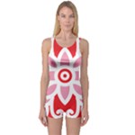 A Red And White Pattern With A Flower On It One Piece Boyleg Swimsuit