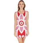 A Red And White Pattern With A Flower On It Bodycon Dress