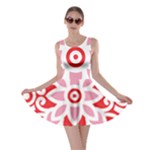 A Red And White Pattern With A Flower On It Skater Dress