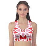 A Red And White Pattern With A Flower On It Fitness Sports Bra