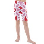 A Red And White Pattern With A Flower On It Kids  Mid Length Swim Shorts