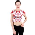 A Red And White Pattern With A Flower On It Crew Neck Crop Top