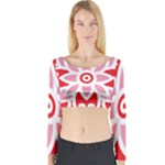 A Red And White Pattern With A Flower On It Long Sleeve Crop Top