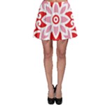 A Red And White Pattern With A Flower On It Skater Skirt