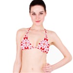 A Red And White Pattern With A Flower On It Classic Bikini Top