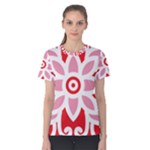 A Red And White Pattern With A Flower On It Women s Cotton T-Shirt