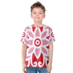 A Red And White Pattern With A Flower On It Kids  Cotton T-Shirt