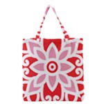 A Red And White Pattern With A Flower On It Grocery Tote Bag