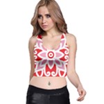 A Red And White Pattern With A Flower On It Racer Back Crop Top