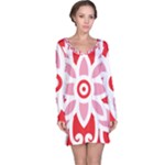 A Red And White Pattern With A Flower On It Long Sleeve Nightdress