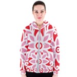 A Red And White Pattern With A Flower On It Women s Zipper Hoodie