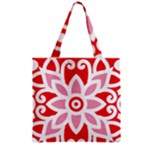 A Red And White Pattern With A Flower On It Zipper Grocery Tote Bag