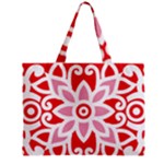 A Red And White Pattern With A Flower On It Zipper Mini Tote Bag