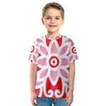 A Red And White Pattern With A Flower On It Kids  Sport Mesh T-Shirt