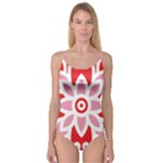 A Red And White Pattern With A Flower On It Camisole Leotard 