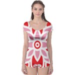 A Red And White Pattern With A Flower On It Boyleg Leotard 