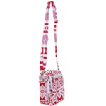 A Red And White Pattern With A Flower On It Shoulder Strap Belt Bag