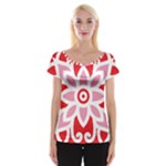 A Red And White Pattern With A Flower On It Cap Sleeve Top