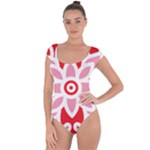 A Red And White Pattern With A Flower On It Short Sleeve Leotard 