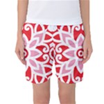 A Red And White Pattern With A Flower On It Women s Basketball Shorts