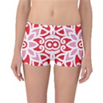 A Red And White Pattern With A Flower On It Boyleg Bikini Bottoms