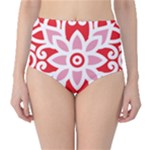 A Red And White Pattern With A Flower On It Classic High-Waist Bikini Bottoms