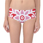 A Red And White Pattern With A Flower On It Mid-Waist Bikini Bottoms