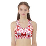 A Red And White Pattern With A Flower On It Sports Bra with Border