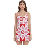 A Red And White Pattern With A Flower On It Body Wrap Sleeveless V-Neck Mini Dress