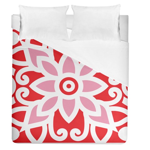 A Red And White Pattern With A Flower On It Duvet Cover (Queen Size) from ArtsNow.com