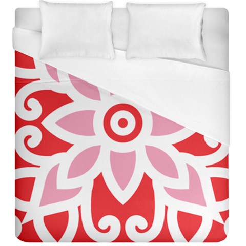 A Red And White Pattern With A Flower On It Duvet Cover (King Size) from ArtsNow.com