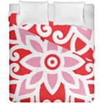 A Red And White Pattern With A Flower On It Duvet Cover Double Side (California King Size)