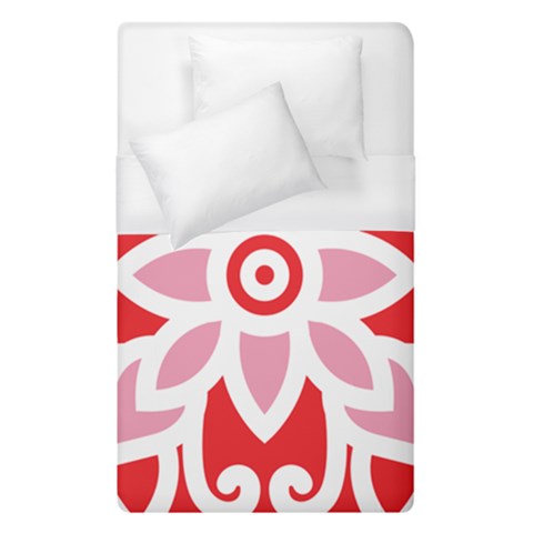 A Red And White Pattern With A Flower On It Duvet Cover (Single Size) from ArtsNow.com