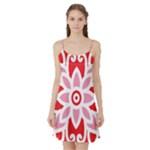 A Red And White Pattern With A Flower On It Satin Night Slip