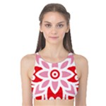 A Red And White Pattern With A Flower On It Tank Bikini Top