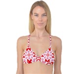 A Red And White Pattern With A Flower On It Reversible Tri Bikini Top