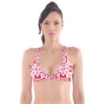 A Red And White Pattern With A Flower On It Plunge Bikini Top