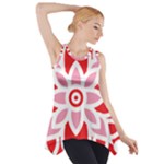 A Red And White Pattern With A Flower On It Side Drop Tank Tunic